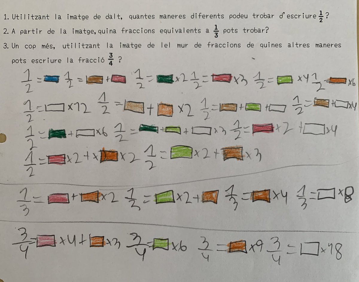 CarlesGranell4's tweet photo. A 6è treballem les fraccions equivalents ⚖️ amb el #FractionalWall de @nrichmaths 

👉🏼 Diferents estratègies i representacions amb final obert

💡 I si treballem amb fraccions diferents? 

Tasca original: https://t.co/JdZmZSgmLo

🔜 Fractions made faster: https://t.co/8xkjdRX8ge https://t.co/stwlf3Nkeo