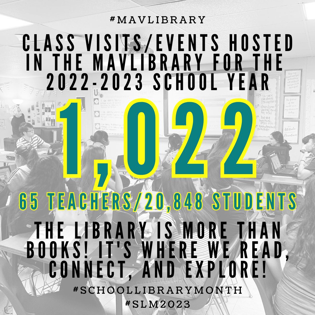mavlibrary's tweet photo. The #Mavlibrary hosts classes for book check-out, book talks, research lessons, and more! 

#schoollibrarymonth #slm2023 #mavsREAD #pisdREADS https://t.co/wsG3t5in4Q