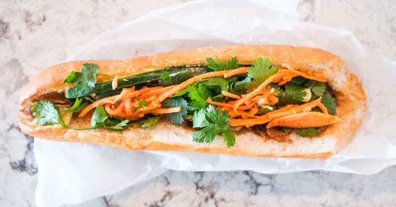infatuation's tweet photo. A well-constructed sandwich satisfies just about any food craving you’ve got: it’s buttery, the mayo is fatty, there’s crispy carrot and daikon pickles, refreshing cucumber, and always spicy jalapeños.