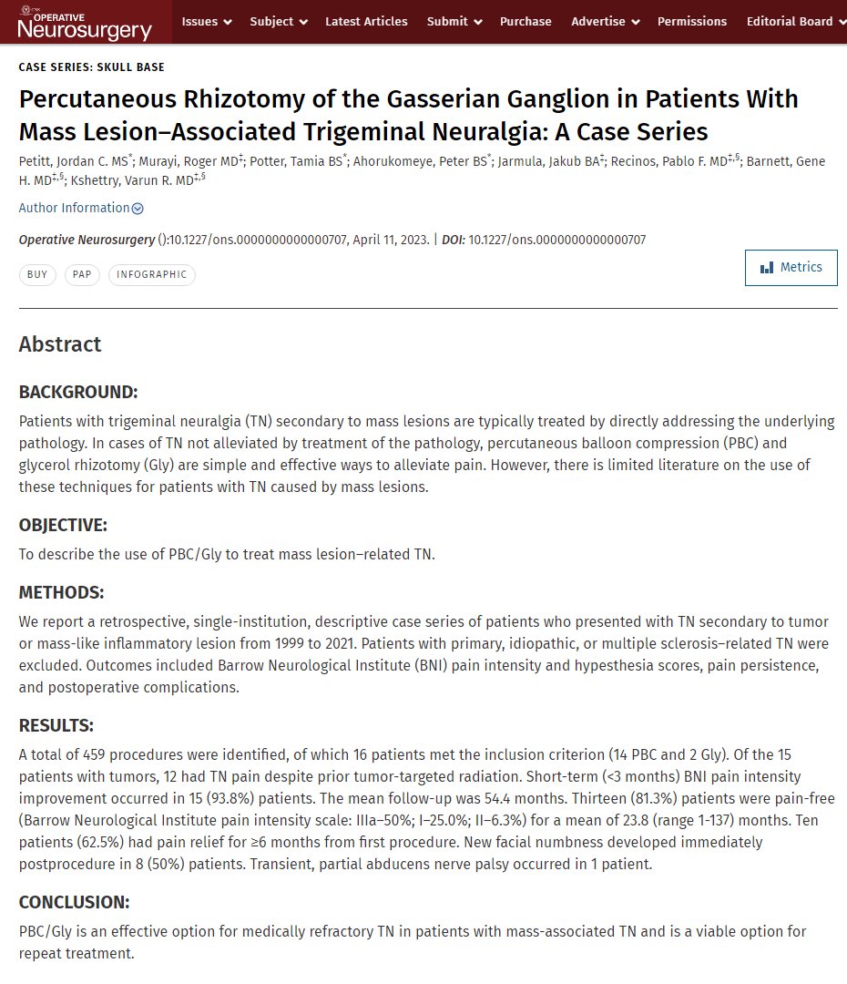 jcpetitt_med's tweet photo. Percutaneous rhizotomy is a viable option for medically refractory mass lesion-associated trigeminal neuralgia @NeurosurgeryCNS 

@PotterTamia @PeteAhorukomeye @JakubJarmula @PabloRecinosMD @CleClinicNS

https://t.co/UjqoKMYaTi

https://t.co/Sd3jSB8DOD https://t.co/4Wx1ekBP8E