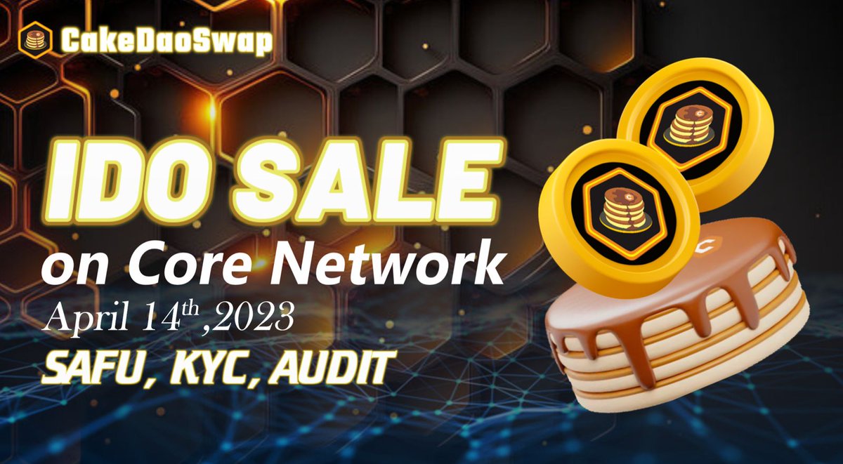 CakeDaoSwap's tweet photo. 🚨Lets Spread The BIG News 🥞🥞

@CakeDaoSwap will have its Presale where 10% of $20m supply will be allocated to Presale 1.0 and Presale 2.0

⏳14th April 2023
✅ KYCed with @DocumentingCore
✅ Audited by @Ether_Authority

Next steps: 
⏳Submit Verification KYC with @Coredao_Eco

Presale Details Coming Soon! 
#CDAO #SAFU #KYC #AUDIT