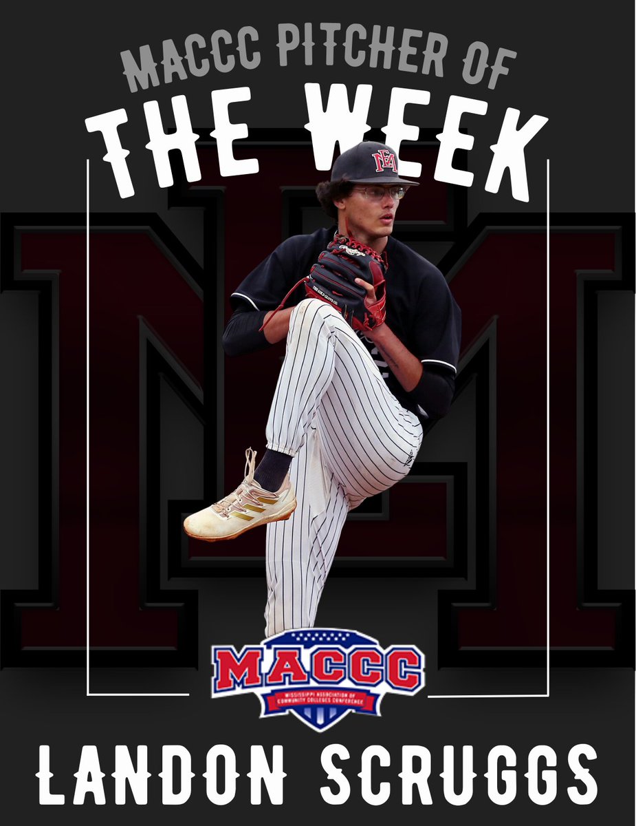 Congratulations to Landon Scruggs (Fr., RHP - Olive Branch, MS) MACCC Pitcher of the Week!
He capped a productive week on the mound by throwing a two-hit complete game during a 3-1 nightcap win over No. 4 Pearl River to help the Lions earn a DH split. #PR1DE