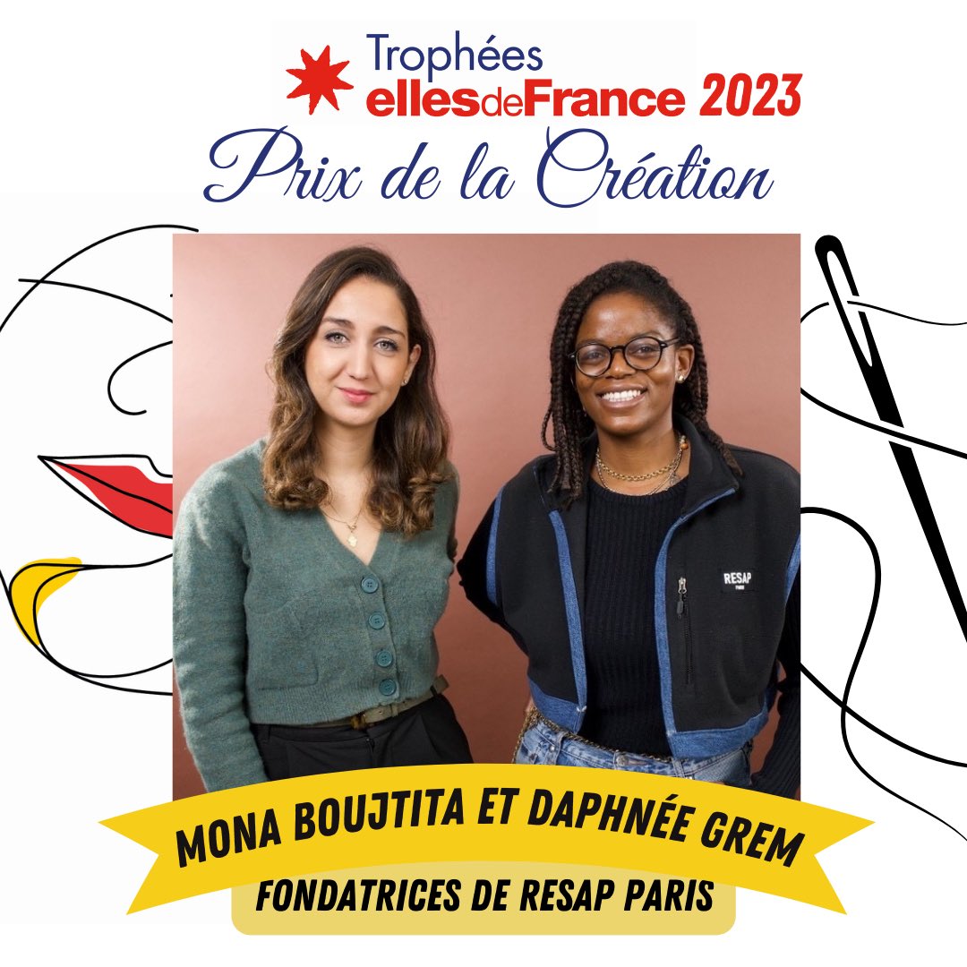 iledefrance's tweet photo. #ellesdeFrance | Bravo à @MonaBouu et @DaphneGrem qui remportent le Prix de la création ! 👏👏
 
Les 2 amies fondent la marque d’upcycling RESAP Paris, la toute 1re marque parisienne travaillant à 100% à partir de vêtements de seconde main.
 
Félicitations aux 2 lauréates 🙌 https://t.co/1UwnjJif41