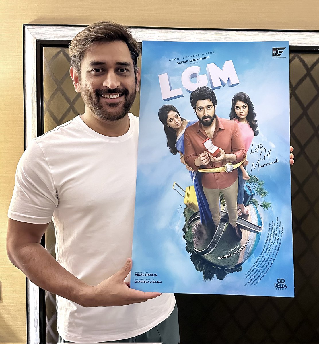 MS Dhoni with the first look poster of LGM.

This is the first film produced by Dhoni Entertainment.