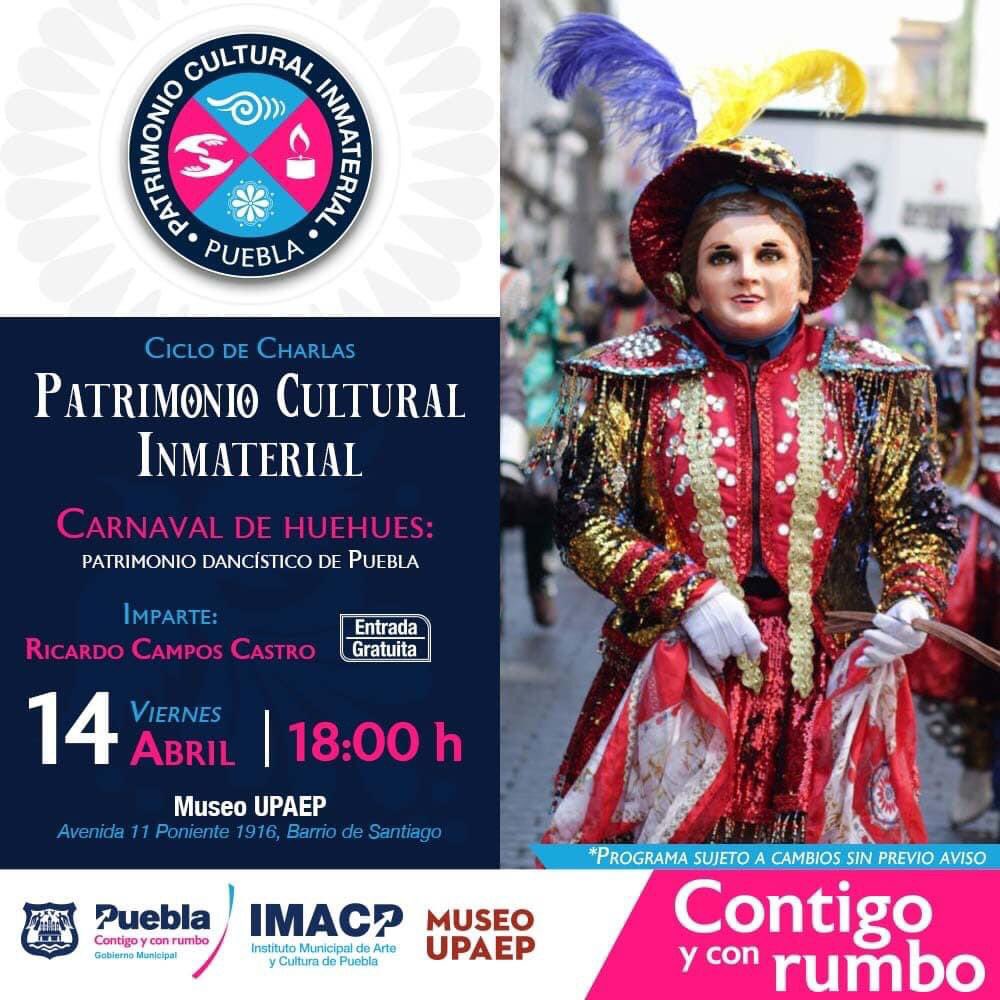 IMACP's tweet photo. Continúa nuestro ciclo de charlas en colaboración con Museo UPAEP y está semana el profesor e investigador Ricardo Campos Castro nos hablará de la tradición del “Carnaval de Huehues”. 

🗓️ Viernes 14 de abril
⏰ A las 18 horas
📍 Museo UPAEP

Entrada libre 😀
 
#ContigoYConRumbo https://t.co/IBUStScyJL