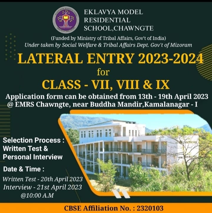 thebpstimes's tweet photo. EKLAVYA MODEL RESIDENTIAL SCHOOL, CHAWNGTE (Kamalanagar) issues admission form for Lateral Entry 2023-24 for Class-VII, VIll &amp; IX. https://t.co/WcGn4fJVIE