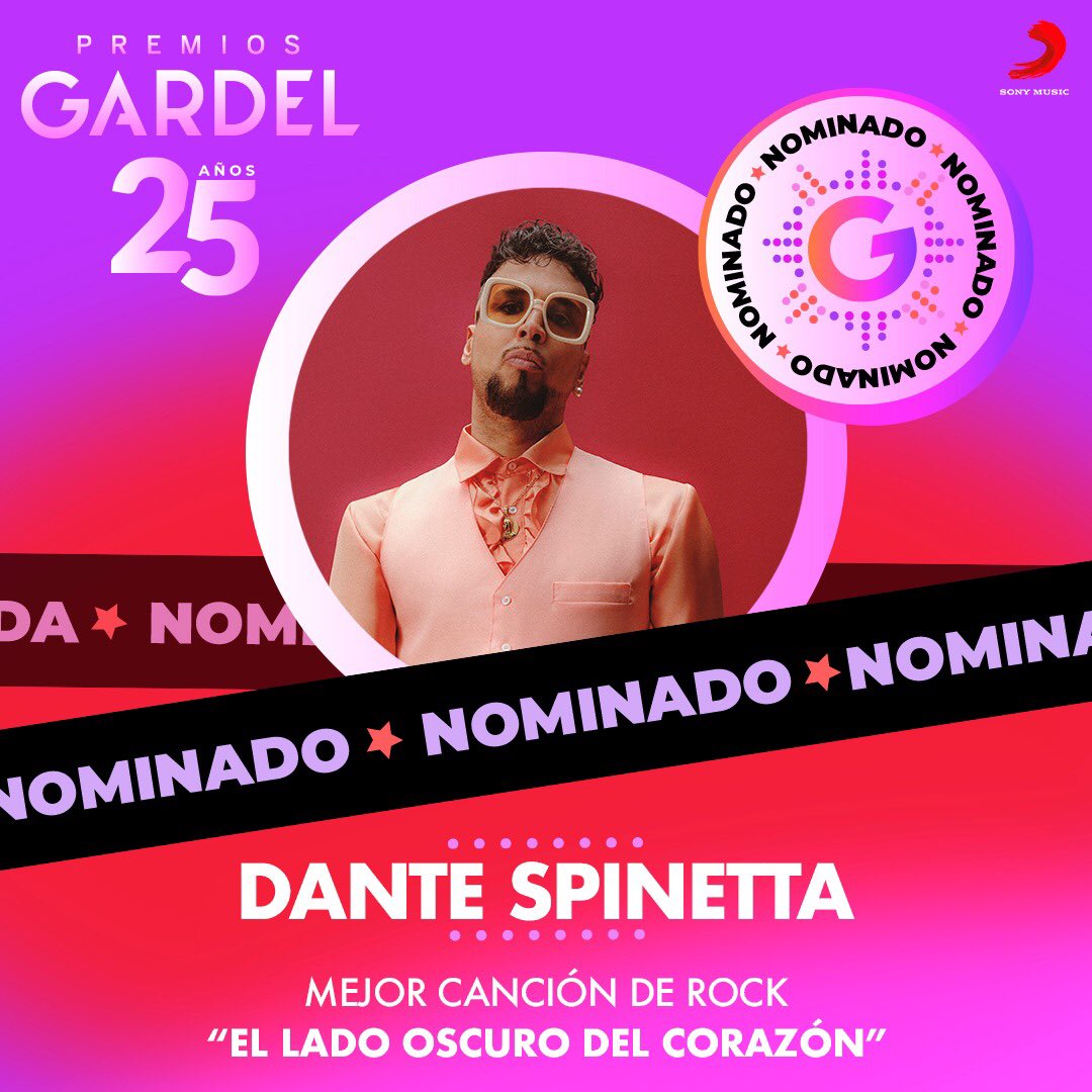 SonyMusicArg's tweet photo. Felicidades @dantespinetta "El lado oscuro del corazón" por la nominación a Mejor Canción de Rock en los #Gardel2023

#25AñosGardel @PremiosGardel https://t.co/BiT0RV452e