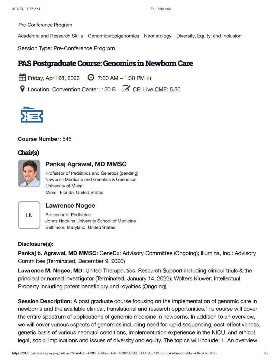 AgrawalPB_lab's tweet photo. A new course: "Genomics in Newborn Care" for Postgraduates at @PASMeeting. World experts speaking include @brkorf, @AgrawalPB_lab, @HereAtMonica, Ingrid Holm, Larry Nogee,@ritarneo, @JenniferWambach, Tara Wenger, Sarah Morton, @TamorahLewisMD @LouisMuglia . 
#neoTwitter #NICU https://t.co/V8bLT55Mqk