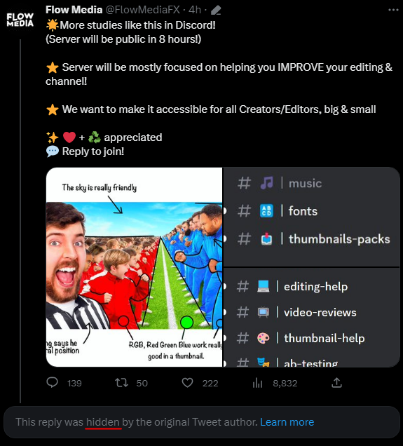 AlgServer's tweet image. &quot;YouTube Strategists&quot; are the most unqualified people ever. Bro said &quot;The sky is friendly&quot; and &quot;colors work well in thumbnails&quot; and everyone is replying to join the server. What are you trying to learn, common sense? (They also hide replies which criticize them)💀