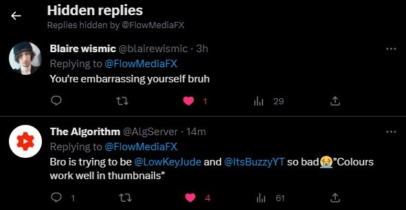 AlgServer's tweet image. &quot;YouTube Strategists&quot; are the most unqualified people ever. Bro said &quot;The sky is friendly&quot; and &quot;colors work well in thumbnails&quot; and everyone is replying to join the server. What are you trying to learn, common sense? (They also hide replies which criticize them)💀