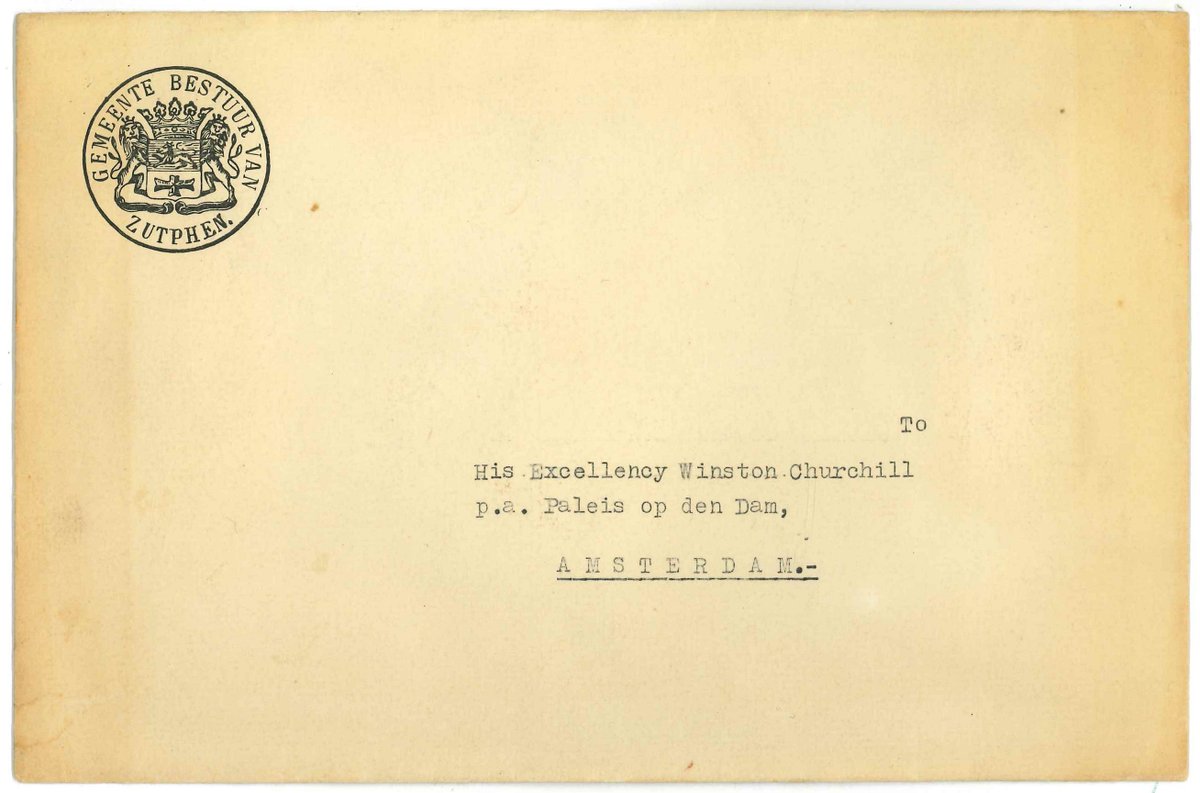 erfgoedzutphen's tweet photo. Erfgoed van de week: “To his Excellency Winston Churchill, p.a. Paleis op den Dam, Amsterdam”. Dat was het opschrift van een ooit verzegelde envelop, zichtbaar afkomstig van toenmalig burgemeester van Zutphen C.C. de Jonge: https://t.co/TRhkzApExA
#evdw #erfgoed #zutphen #archief https://t.co/Ka59T0VLQa