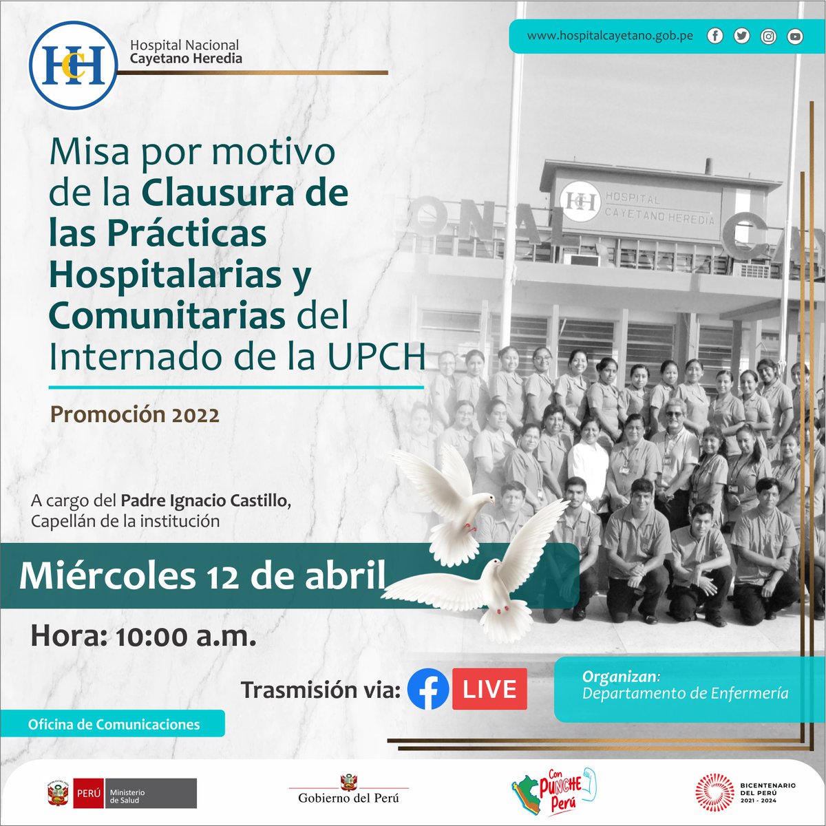 HospitalOficial's tweet photo. #MisaVirtual | El Hospital los invitan a participar de la misa ingresando a la cuenta de facebook de la Capilla HCH:
https://t.co/T8BGgycywe
#Misa #capillainstitucional #HCNH #CapillaCayetanoHeredia #lafe https://t.co/1BGScSMx9r