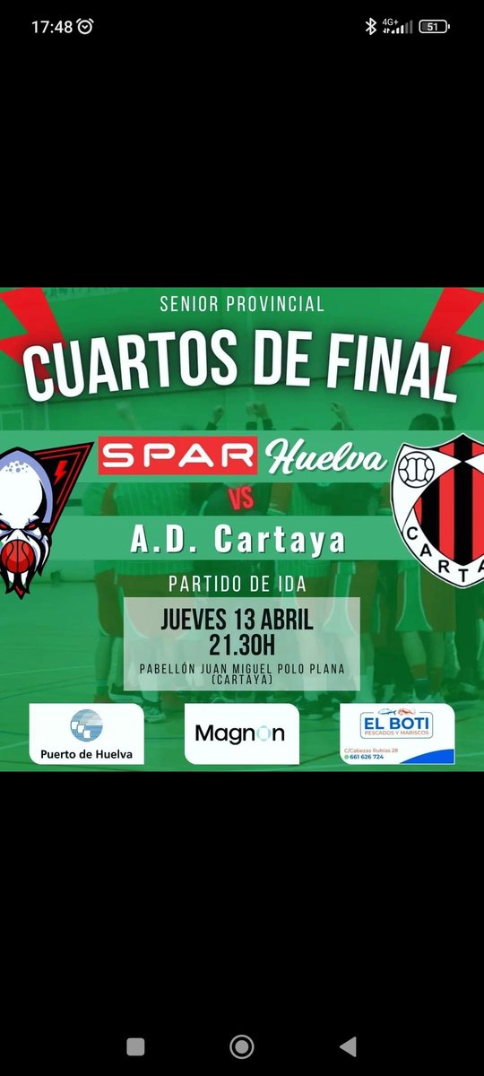 CBOnuba's tweet photo. Vuelve el espectáculo con un partidazo de cuartos de final.
El senior provincial se enfrenta al AD Cartaya en su feudo, este JUEVES.
¡Fuerza y suerte a nuestros chicos! @Magnon_GE https://t.co/a9n9D3BLO2
