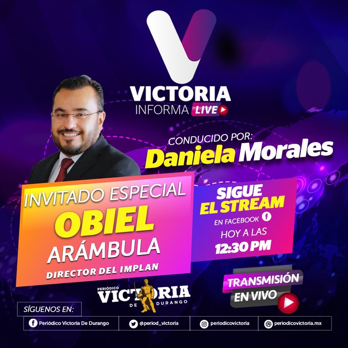 period_victoria's tweet photo. Hoy estará en el #VictoriaInforma @ObielDgo, director del Implan, quien nos hablará del programa de obras. Sintoniza nuestro noticiero en punto de las 12:30 P.M. https://t.co/Ffi6WHrIyS