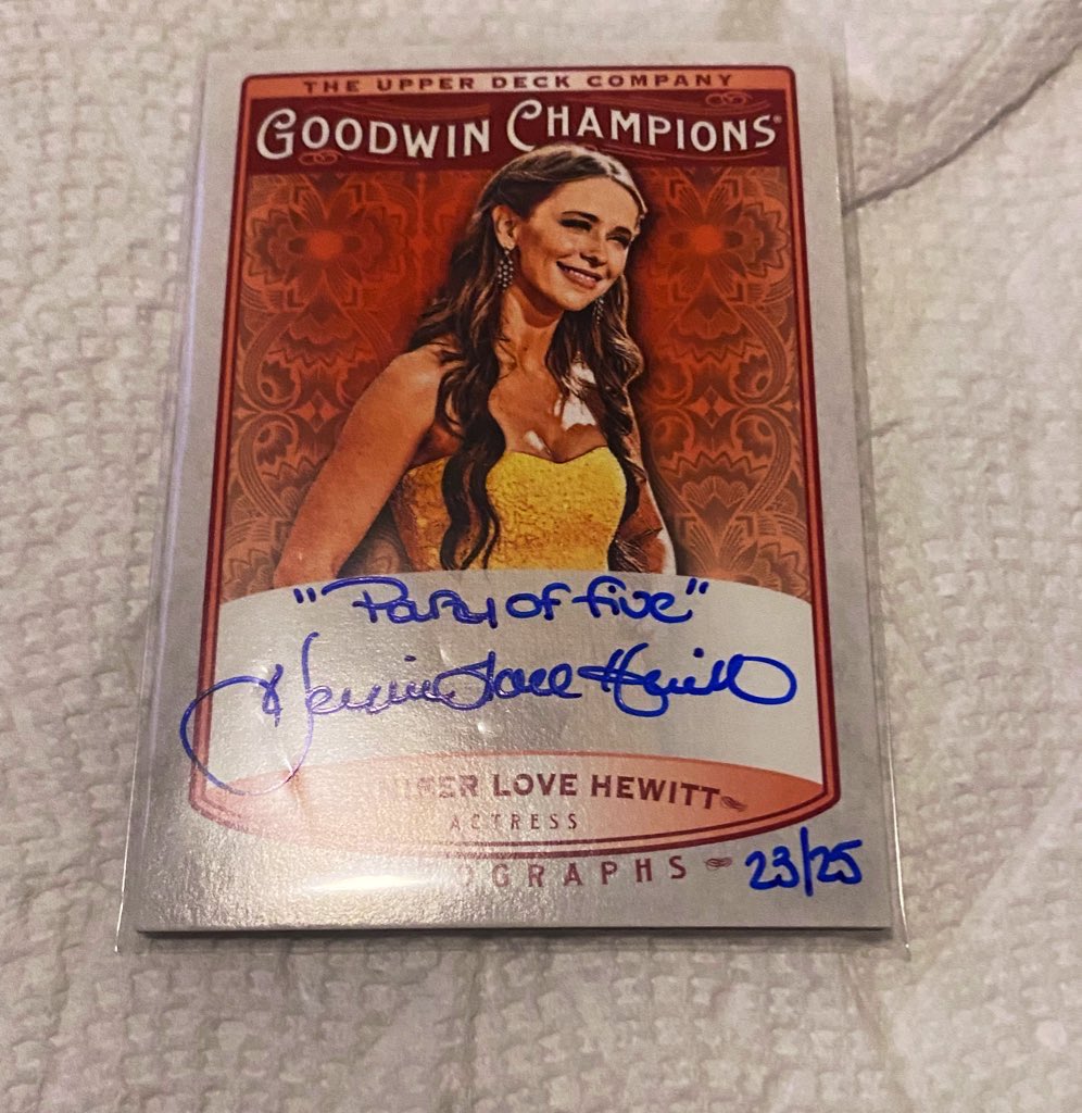 CardsNAutos's tweet photo. Popped a 2019 and 2021 Goodwin Champions Box last night!

Both Hits are for sale!

Jennifer Love Hewitt signed and inscribed- LE23/25 - $1,999

Goodwin Masterpiece Hand-Drawn Sketch #1/10 - $500 

@CardboardEchoes https://t.co/IzPaDFSToi