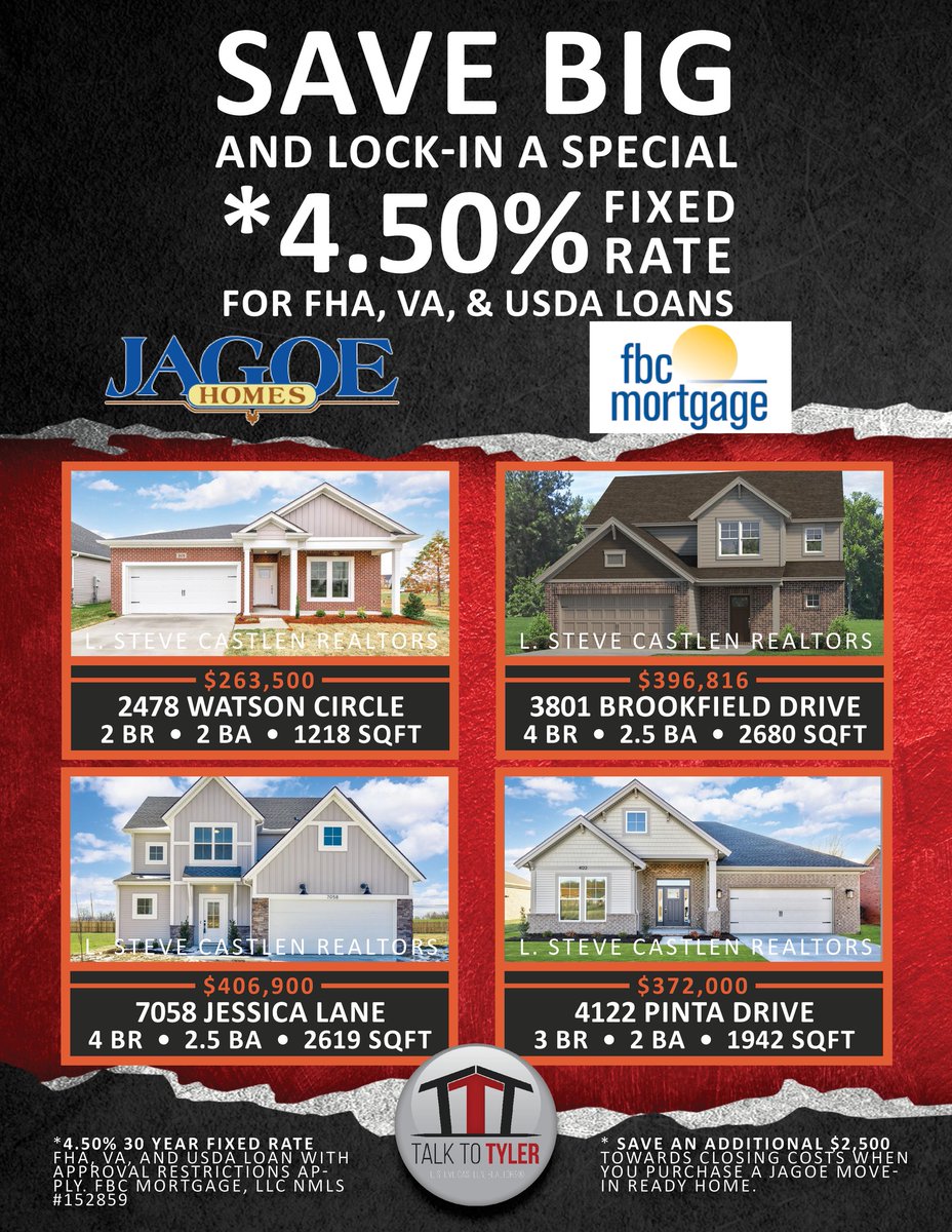 TylerShookman's tweet image. 📷Unbeatable Rate Incentive on my Jagoe Move-in Ready Homes!
#TalkToTyler
L. Steve Castlen, REALTORS®