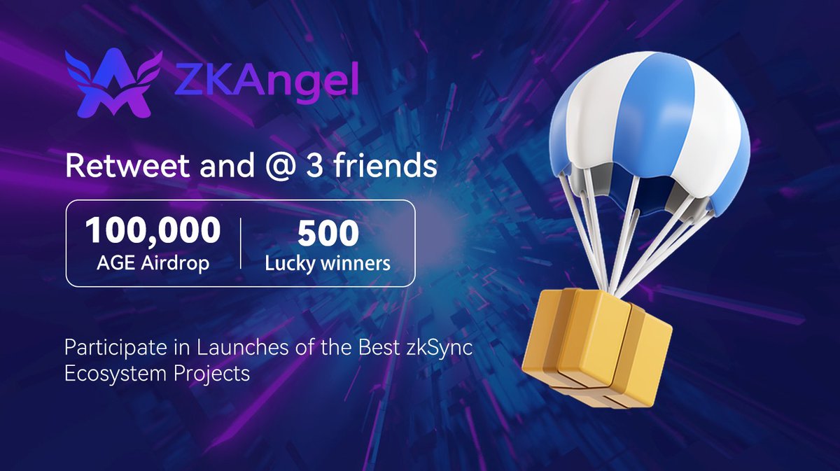 ZkAngel is a revolutionary new DEX on the Zksync network with innovative reforms, we will airdrop 100,000 AGE tokens to our followers. @ Your three Twitter friends and share our tweet, leave your address, we will randomly select 500 lucky winners
#zkSyncEra #zksync #DEX #AGE