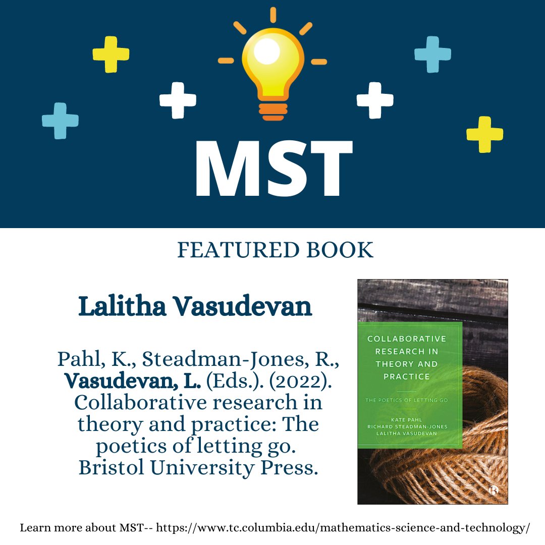 Teachers College-MST (@tc_mst) on Twitter photo MST Featured Book! Collaborative Research in Theory and Practice: The Poetics of Letting Go, co-edited by <a href="/TC_CMLTD/">CMLTDTeachersCollege</a> & <a href="/TCDigitalFuture/">Teachers College Digital Futures Institute</a>'s @elemveee 📚 MST Featured Book! Collaborative Research in Theory and Practice: The Poetics of Letting Go, co-edited by <a href="/TC_CMLTD/">CMLTDTeachersCollege</a> & <a href="/TCDigitalFuture/">Teachers College Digital Futures Institute</a>'s @elemveee 📚