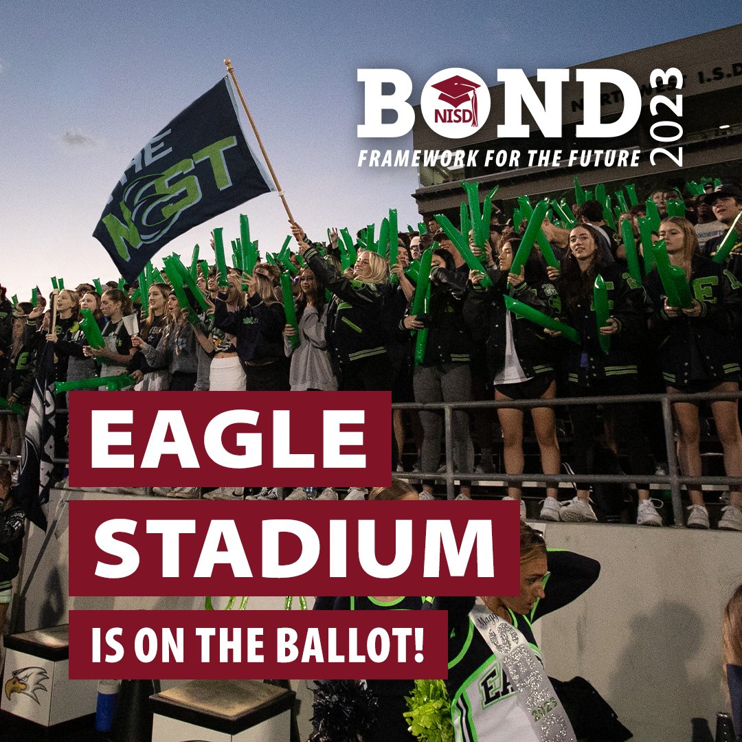 NorthwestISD's tweet photo. If Prop B of the 2023 NISD bond passes, the district plans to expand the current sub-varsity stadium at Eaton High School into a 6A home stadium. This would allow all athletic home games to be played on campus and eliminate travel for home games. https://t.co/tsL0UTIBoU https://t.co/m7fKQ8SuRQ