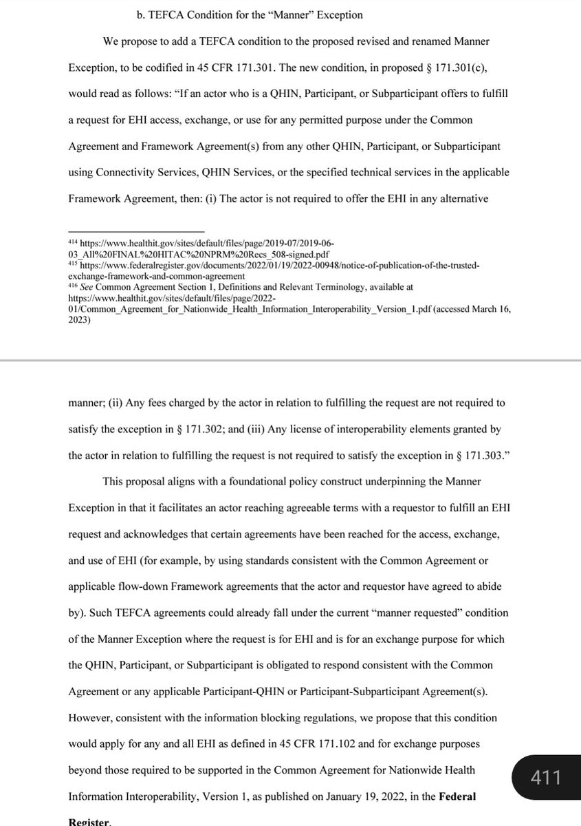 healthapiguy's tweet photo. Ah, here it is. Adding TEFCA explicitly to the Manner Exception

They are, as expected, throwing everything behind TEFCA they can

"Do TEFCA and you're freed from info blocking!" https://t.co/B0pDvg4S3v