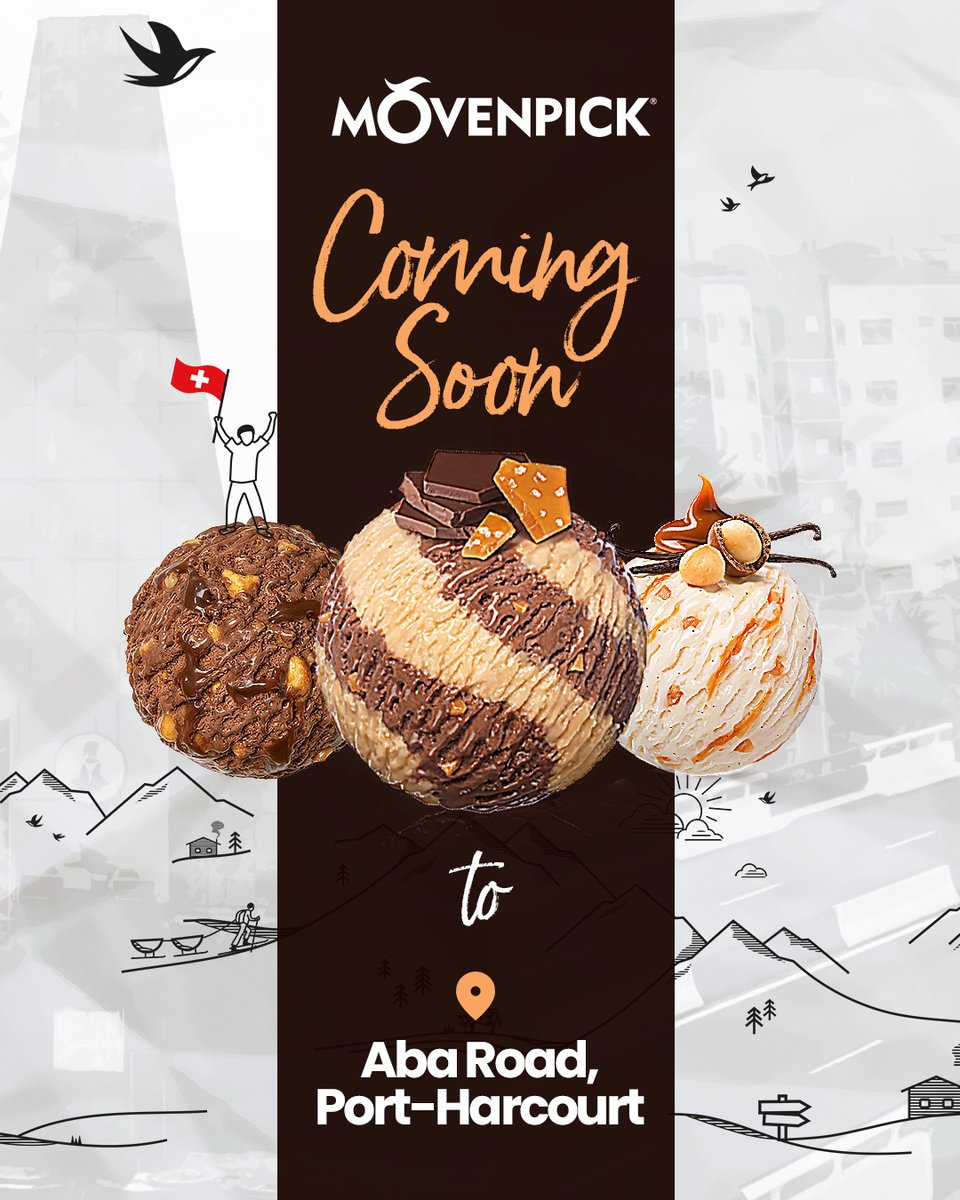 movenpickng's tweet photo. Are you ready for a melting scoop of goodness?
Get ready to be mesmerized by the premium quality of Movenpick Swiss Ice cream, coming soon to Aba road, Port Harcourt, Nigeria!
Get ready to savor the smooth texture and delightful flavors of this yummy treat! https://t.co/vDGavG2UTr
