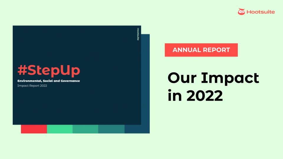 HootAJ's tweet photo. Our 2022 Annual Impact Report is here! This report outlines the steps we took last year at @hootsuite in an effort to collectively do good in the world.

Read the report here 👉 https://t.co/mNTkn87rGn https://t.co/qG9fUpwEQY