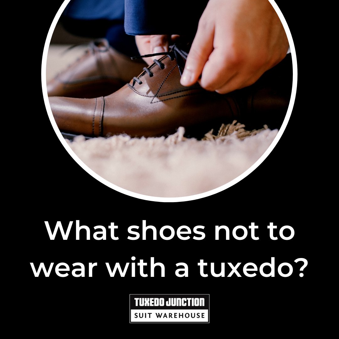 Square-toed shoes, boxy shoes, or shoes with a rubber or plastic sole. 

These look cheap and don't match the polish and elegance of formal attire. 

#tuxedofunction #suits #clothing #menswear #coats #clothingstore #menswear #mensfashion #menssuit #fashion #clothing