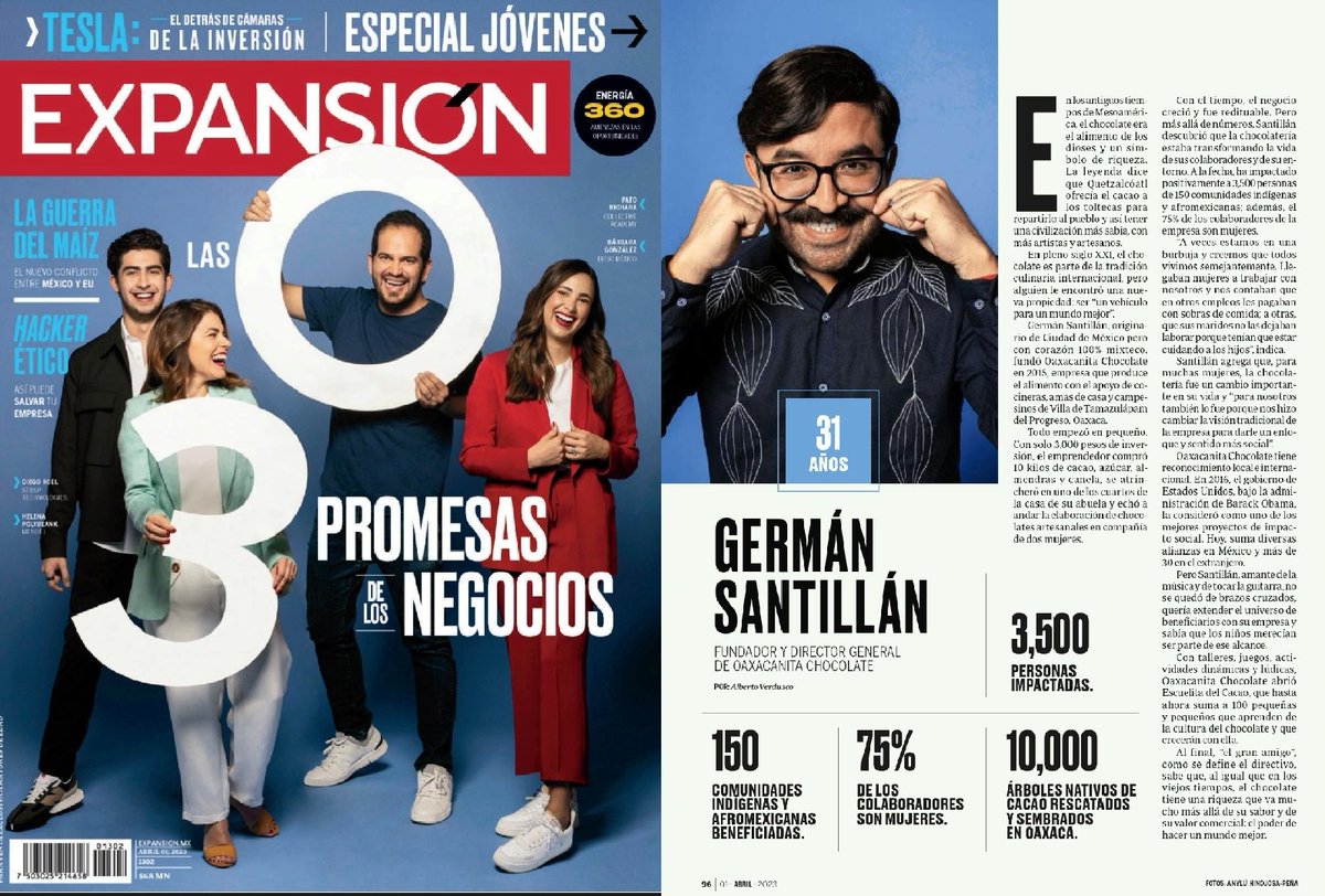 Oaxacanita's tweet photo. #ENTÉRATE ⚠️🍫 ¡@Oaxacanita es considerada una de las 30 Promesas de los Negocios de la Revista Expansión (@ExpansionMx)!
¡La revista ya está en todo el país!
📲 https://t.co/ACVeR8m2dW https://t.co/Ji45uHr1sC