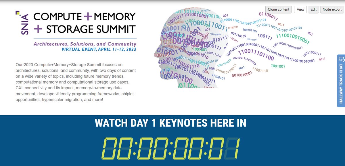 SNIA's tweet photo. Don't miss out - join our free SNIA Compute+Memory+Storage Summit today &amp; tomorrow, April 11-12.  Great speakers from @Huawei @ComputeExLink @SamsungSemiUS @MagnitionIO @MarvellTech @rambusinc @ucsc #StorageXai, @elasticscloud  &amp; more. Register at https://t.co/pNLVVo1a7W https://t.co/ZTqzcyxoF7