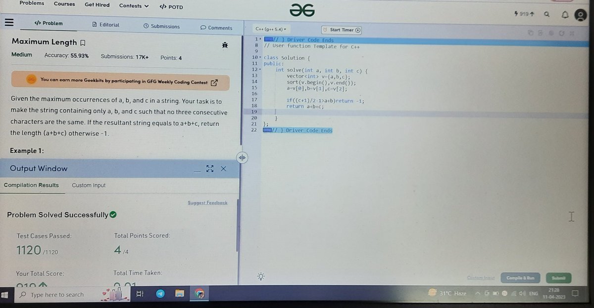 Shruti55213746's tweet image. #Day338 of #365DaysOfCode
 with @scaler_official solved  problem of the day  on geeksforgeeks.
#scalarlearning #scalardiscord #365DaysOfCode