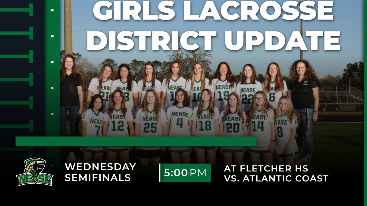 Weather has altered the Girls Lacrosse District Tournament schedule.  Nease will play Wednesday vs. Atlantic Coast at 5pm at Fletcher High School.