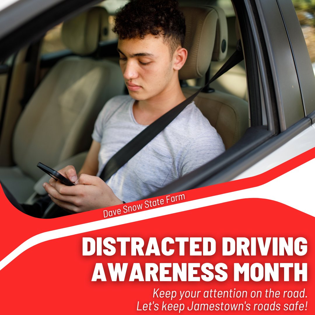 davidsnowSF's tweet image. Driving with distractions doesn't come without consequences! Let's pledge to keep the roads safe for all the drivers in Jamestown! #DistractedDrivingAwarenessMonth #DriveSafe #DaveSnowStateFarm