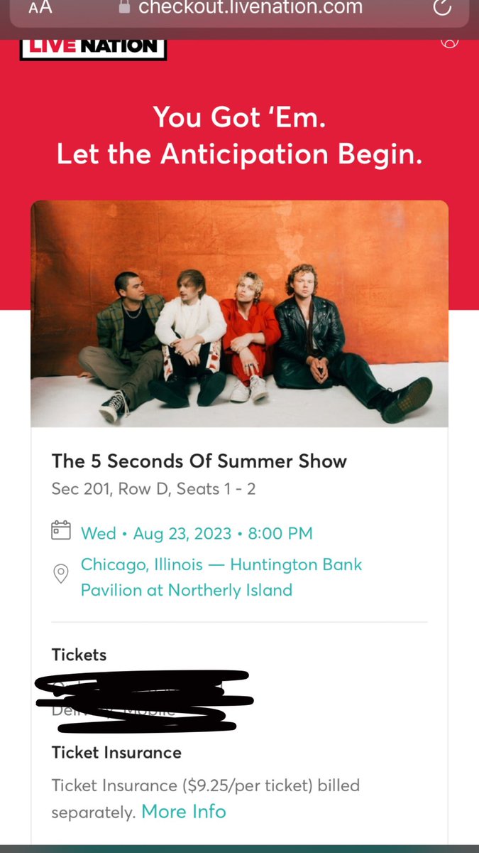 5SOS TICKETS FOR SALE Chicago August 23rd Let me know if you are interested!