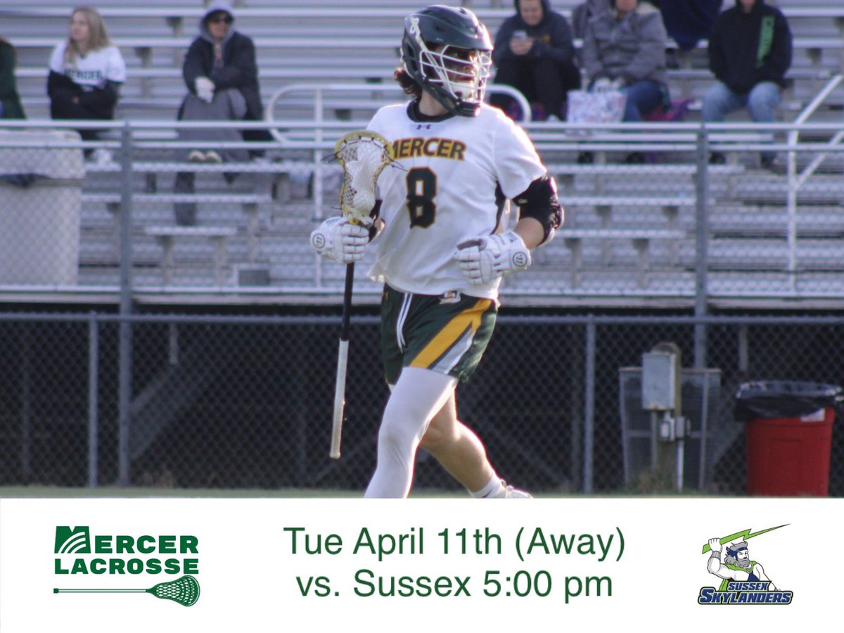Game Day: Mercer vs. Sussex

🗓: Tue April 11th
🆚: <a href="/sussex_lacrosse/">Sussex Men’s Lacrosse</a> 
⏰: 5:00 pm
📍: Centenary University 

@mcccathletics @mercercollege #MercerMLax #MovingYouForward #MercerMade #RollVikes #PositiveVibesOnly #GameDay