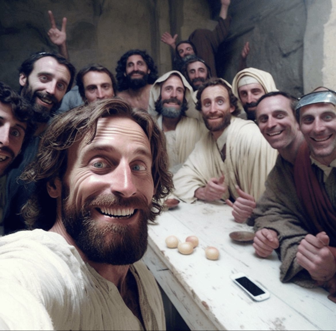 nocontextmemes's tweet photo. Jesus taking a selfie at the Last Supper https://t.co/20hBJpED0Z