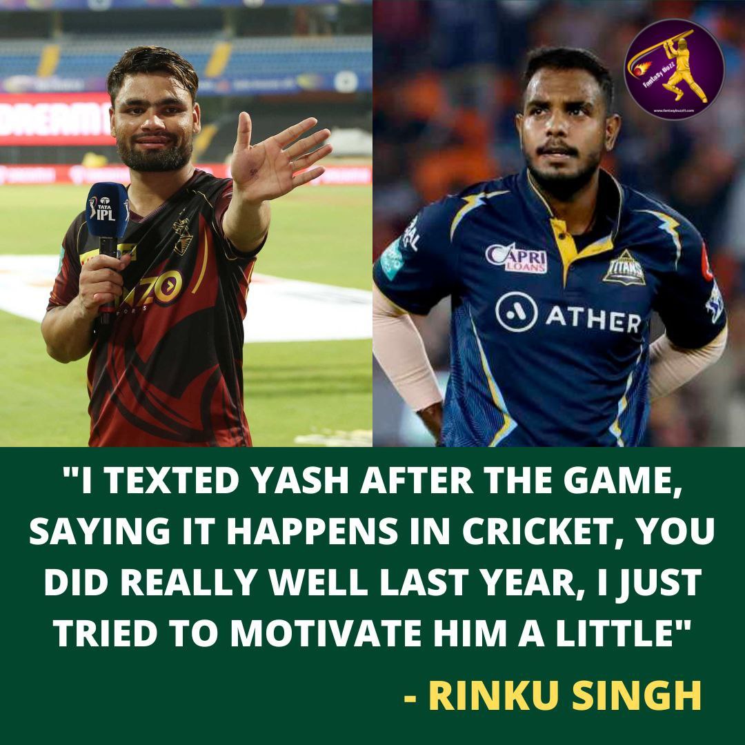 Fbuzz11_Ranjesh's tweet photo. ‘Tried to motivate him a little’ - Rinku Singh's heart-warming message for Yash Dayal following his batting heroics.
.
#RinkuSingh | #YashDayal | #KKR | #KKRvsGT | #IPL | #IPL2023 https://t.co/P66ytryO0T