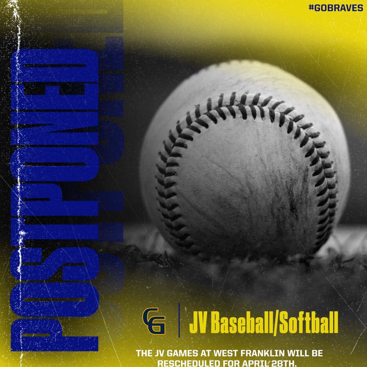 THE JV BASEBALL/SOFTBALL GAMES AT WEST FRANKLIN FOR TODAY WILL BE RESCHEDULED FOR APRIL, 28TH