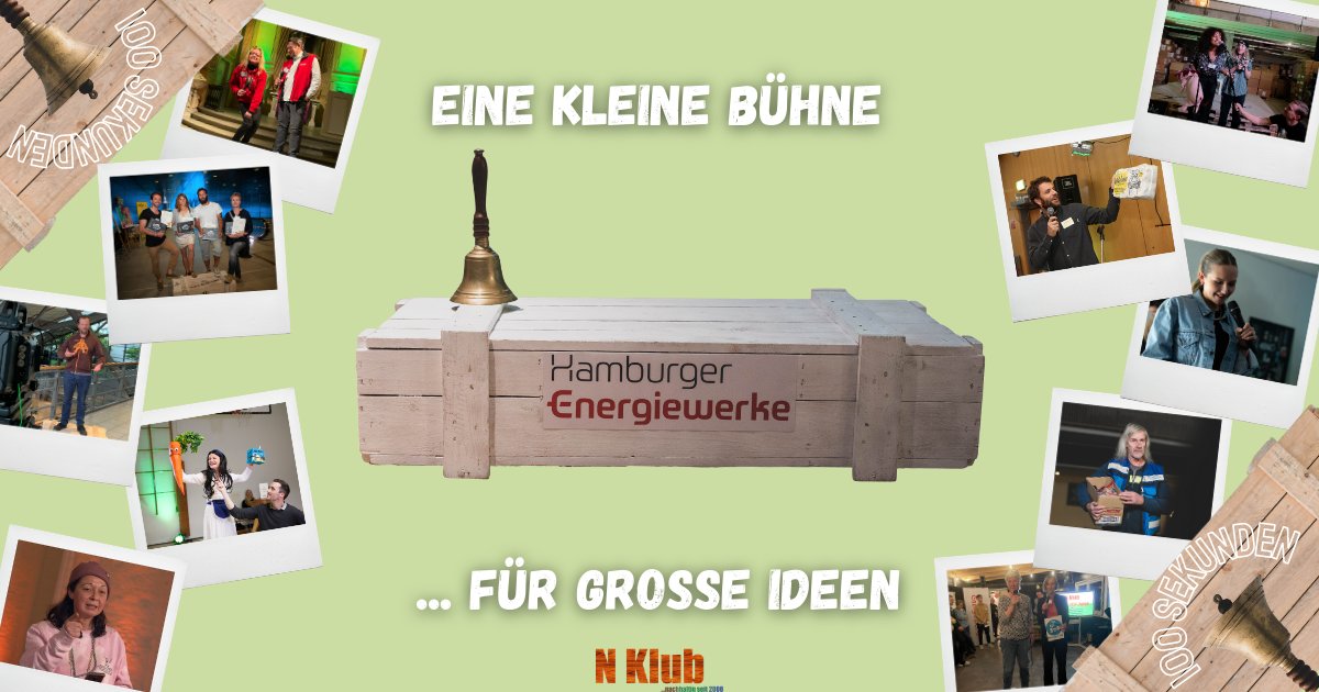 Auf dieser Kiste begann schon so manche Erfolgsgeschichte...
🔔
Die  Kurzvorträge in „100-Sekunden" dürfen beim N Klub nicht fehlen. Exakt so lange ist für die Vortragenden auf der Holzkiste Zeit, ihre Ideen für eine bessere Welt zu präsentieren. 
Dabei sein? ✉️ moin@nklub.de