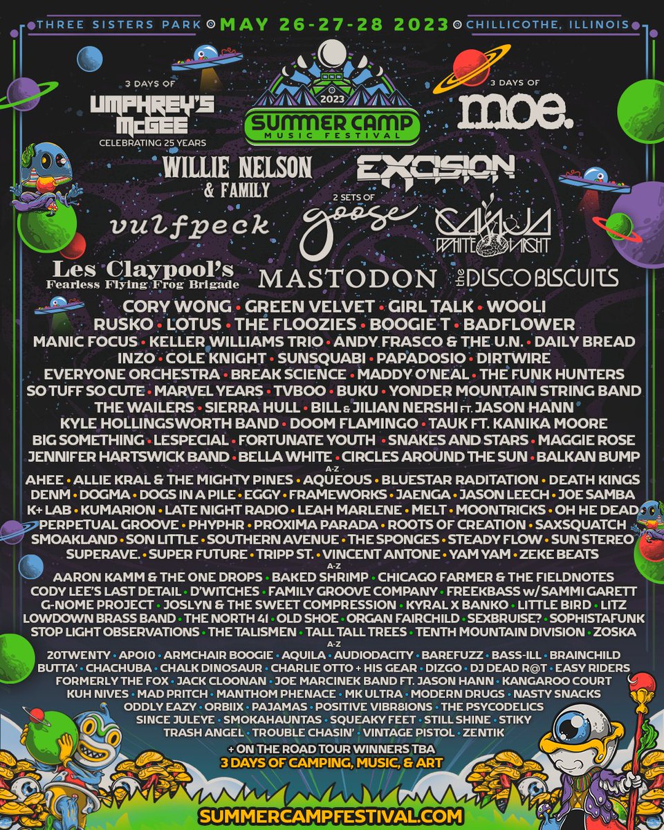 L4LM's tweet photo. It's starting to feel like Summer which means it's about time for @summercampfest ☀️🧚 Step up your Memorial Day Weekend at #SCamp23 with 150+ artists and over 260 hours of live music. Tickets are on sale now!

🎟️: https://t.co/LBzhdpZwwi https://t.co/5yKmiYUYkC