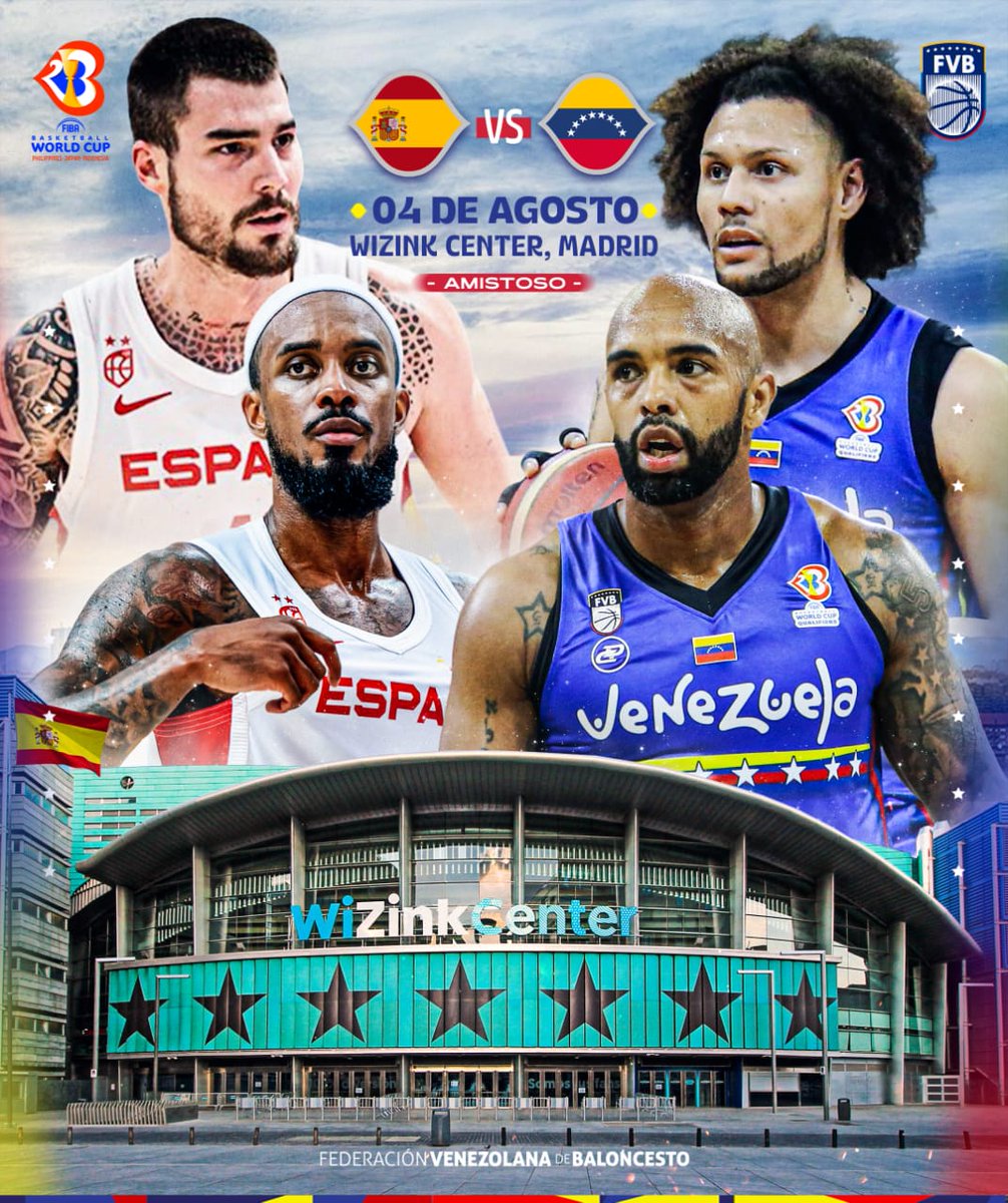 ¡AMISTOSO IBEROAMERICANO! 🇻🇪🇪🇸

El #04AGO, la selección campeona mundial y de Europa, <a href="/BaloncestoESP/">Baloncesto España</a> se medirá ante el conjunto de Venezuela <a href="/FVBbasketball/">FVB 🇻🇪🏀</a>, en un amistoso rumbo a la @fibawc. 🏀🏆

La cita será en el WiZink Center🏟️, en Madrid. 📌

¡IMPERDIBLE! 😜

#DePANA