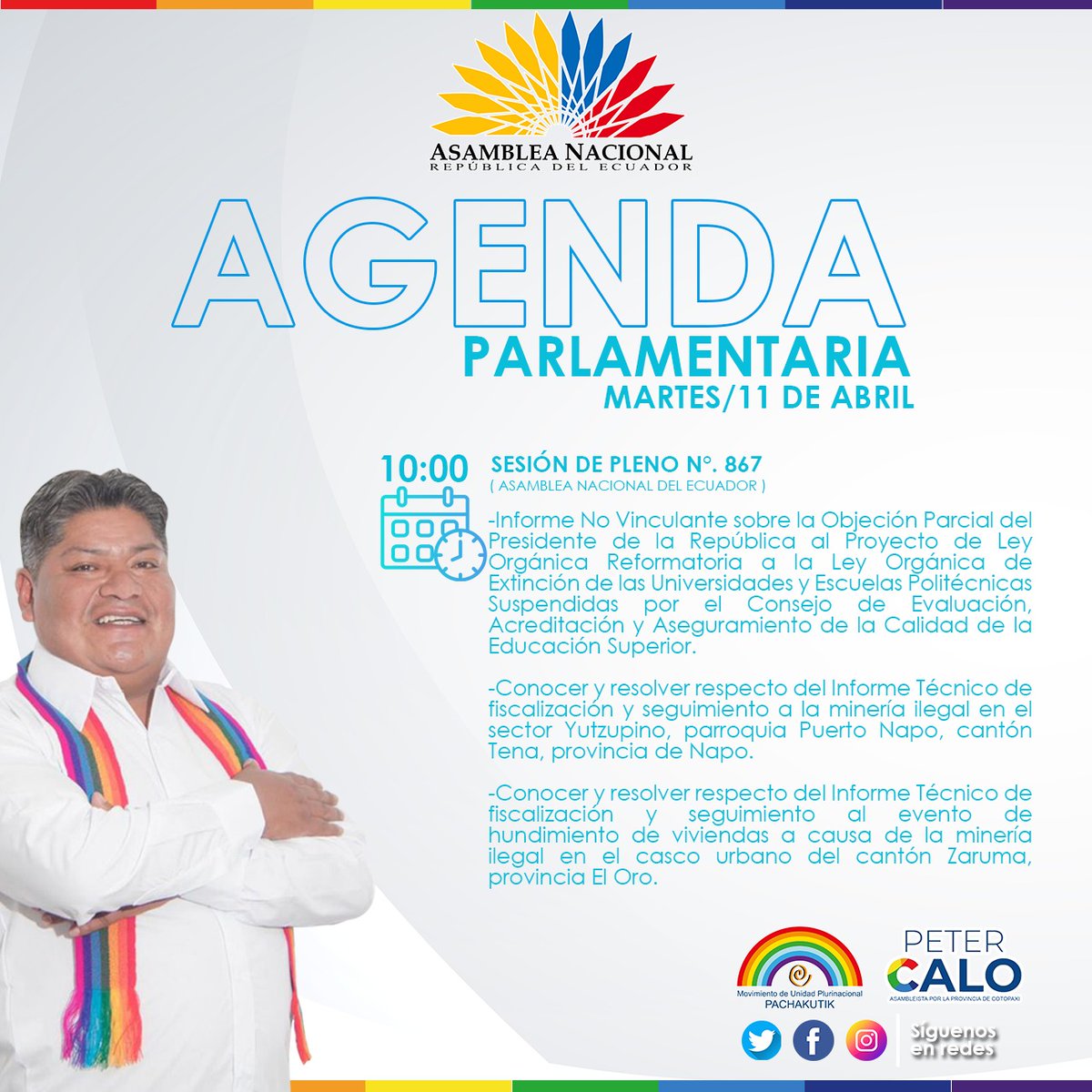 Las instituciones de educación superior suspendidas necesitan dar solución a sus alumnos y docentes, nuestra postura siempre será en favor de nuestros jóvenes y el progreso de la Educación Superior y Politécnica en el país.
#PeterCalo #Cotopaxi #Pachakutik #Conaie #educacion