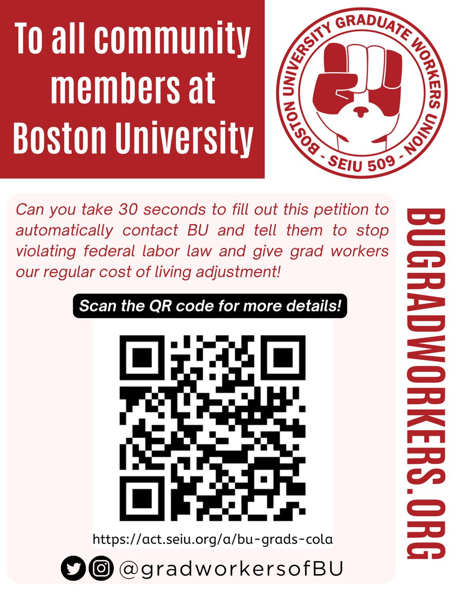 How can you ask your community for more money when you refuse to pay grad workers regualar cost of living adjustment?  Why is BU violating federal law?

@bualumni #givingday #BUGivingDay @gradworkersofBU