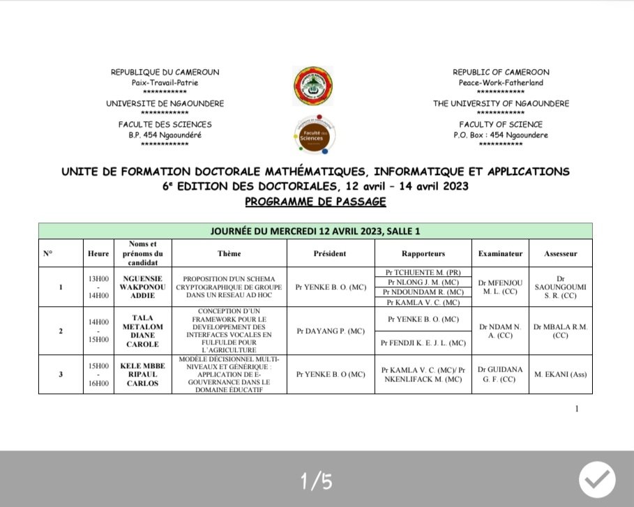 FSUnivNdere's tweet photo. Programme de passage des doctoriales de L'UFD MIAP du 12 Avril au 14 Avril 2023
 #ufdmiap #fsunivndere #doctoriales #fs https://t.co/WemtAAdB6o