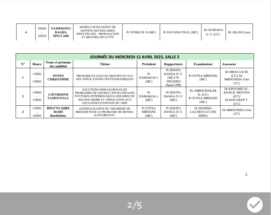 FSUnivNdere's tweet photo. Programme de passage des doctoriales de L'UFD MIAP du 12 Avril au 14 Avril 2023
 #ufdmiap #fsunivndere #doctoriales #fs https://t.co/WemtAAdB6o