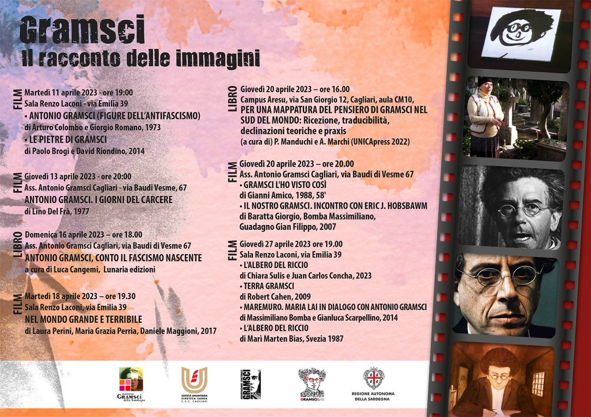 Prende il via stasera la rassegna di film e documentari “Gramsci. Il racconto delle immagini”, a cura della <a href="/SUmanitaria/">Società Umanitaria</a> #CinetecaSarda, l’Istituto Gramsci e l’Associazione Antonio Gramsci di Cagliari. Appuntamento alle 19 presso la #FondazioneEnricoBerlinguer in via Emilia 39