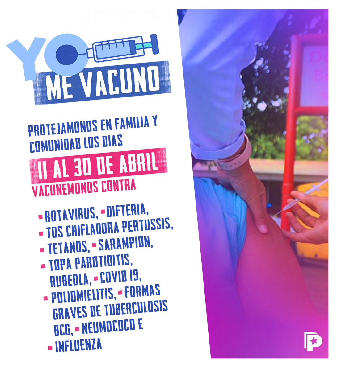 Este martes #11Abril inicia la Campaña Nacional de Vacunación 💉, para prevenir 1️⃣7️⃣ enfermedades y culminará el 30 de abril. 🇳🇮👩🏻‍⚕️👨🏻‍⚕️🔴⚫✊🏻

Protegiéndonos en Familia 👨‍👩‍👧‍👦 y Comunidad, ¡Vacunémonos! 💉

#PuebloVictorioso