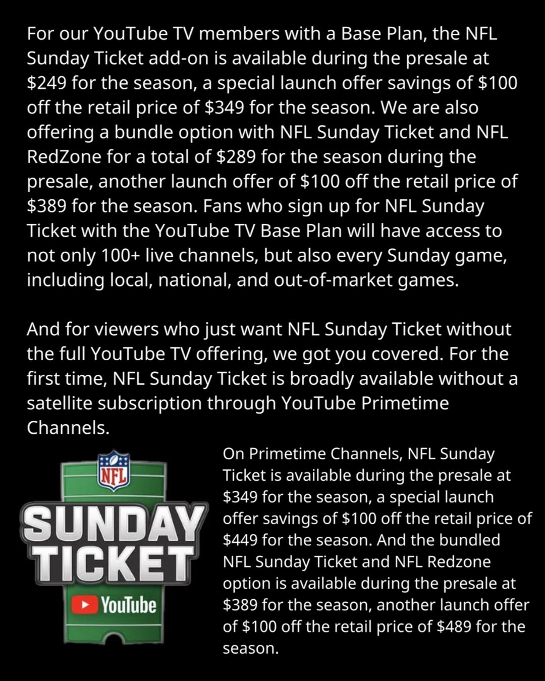 NFL Sunday Ticket Price, Details Released for 2023 Season