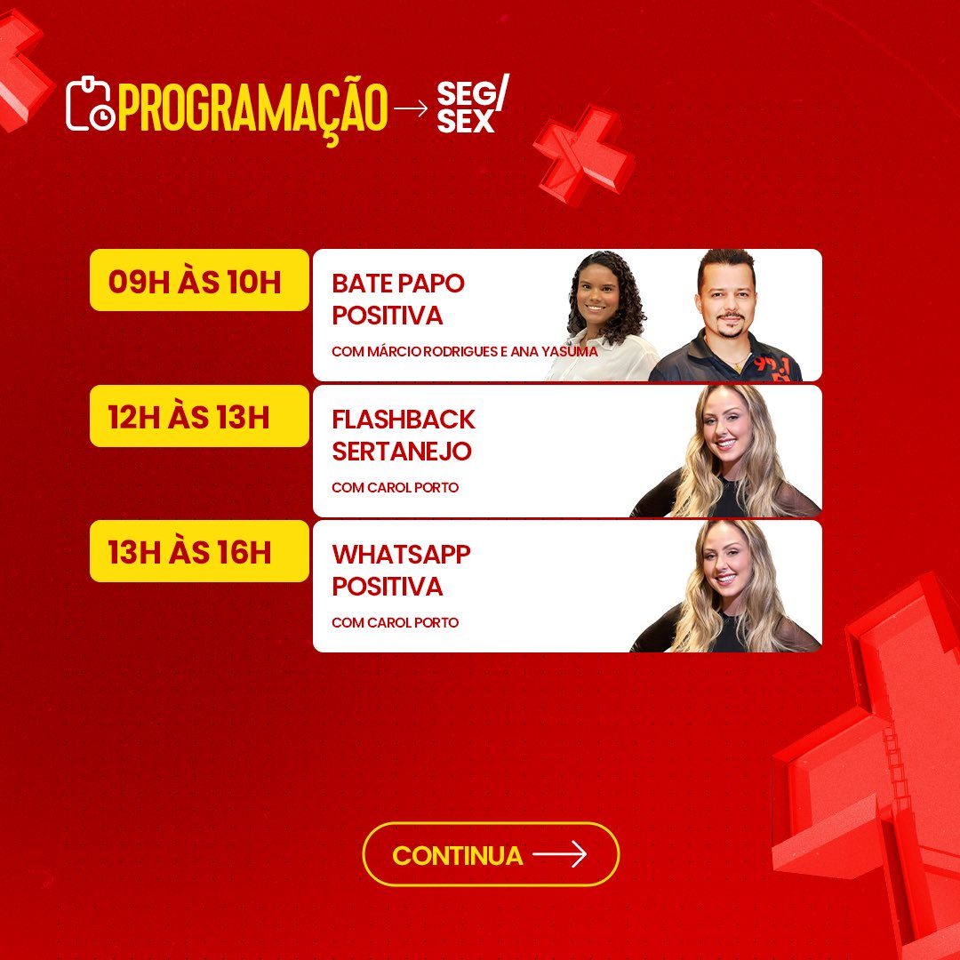 PositivaFM's tweet photo. Confira a programação da Positiva FM. Sintonize aí na Sertaneja do Brasil! 📻🎶 https://t.co/SDOr4PKC4j