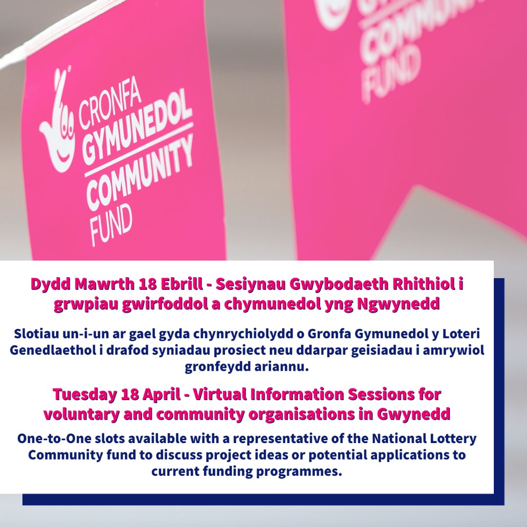 Are you free on 18th April?  Are you interested in applying for a grant? Book a chat with one of our friendly Funding Officers here at the #NationalLottery Community Fund in #Wales.

For an appointment, please email Nia.Hughes@tnlcommunityfund.org.uk