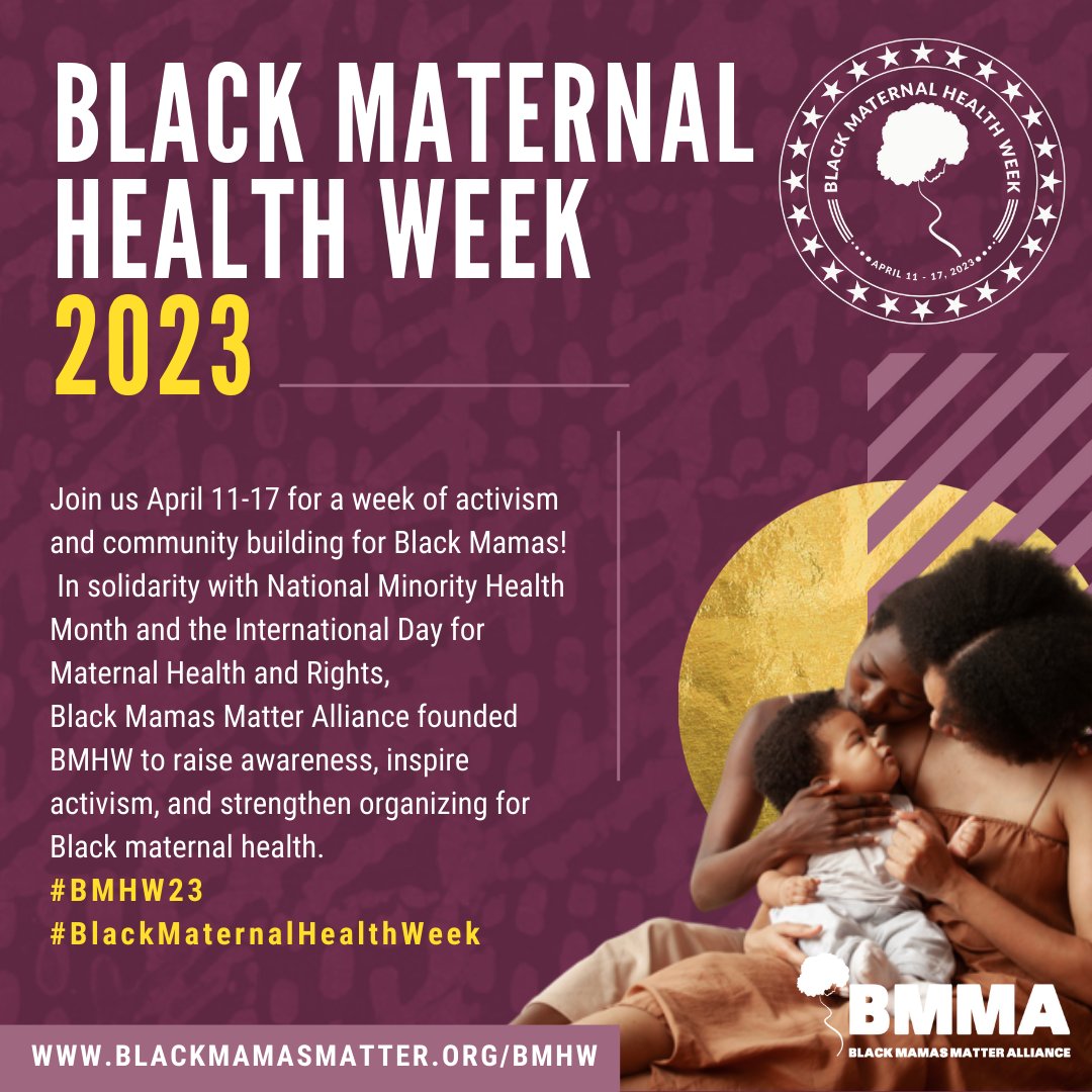 Today kicks off the start of Black Maternal Health Week, a week to build awareness, activism, and community-building​ to amplify ​the voices, perspectives, and lived experiences of Black Mamas and birthing people.

#BMHW23
#ENDMaternalMortality
#MaternalEquity